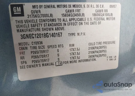 2008 Chevrolet Avalanche 1500 Lt from USA, damaged, VIN 3GNEC12018G140167